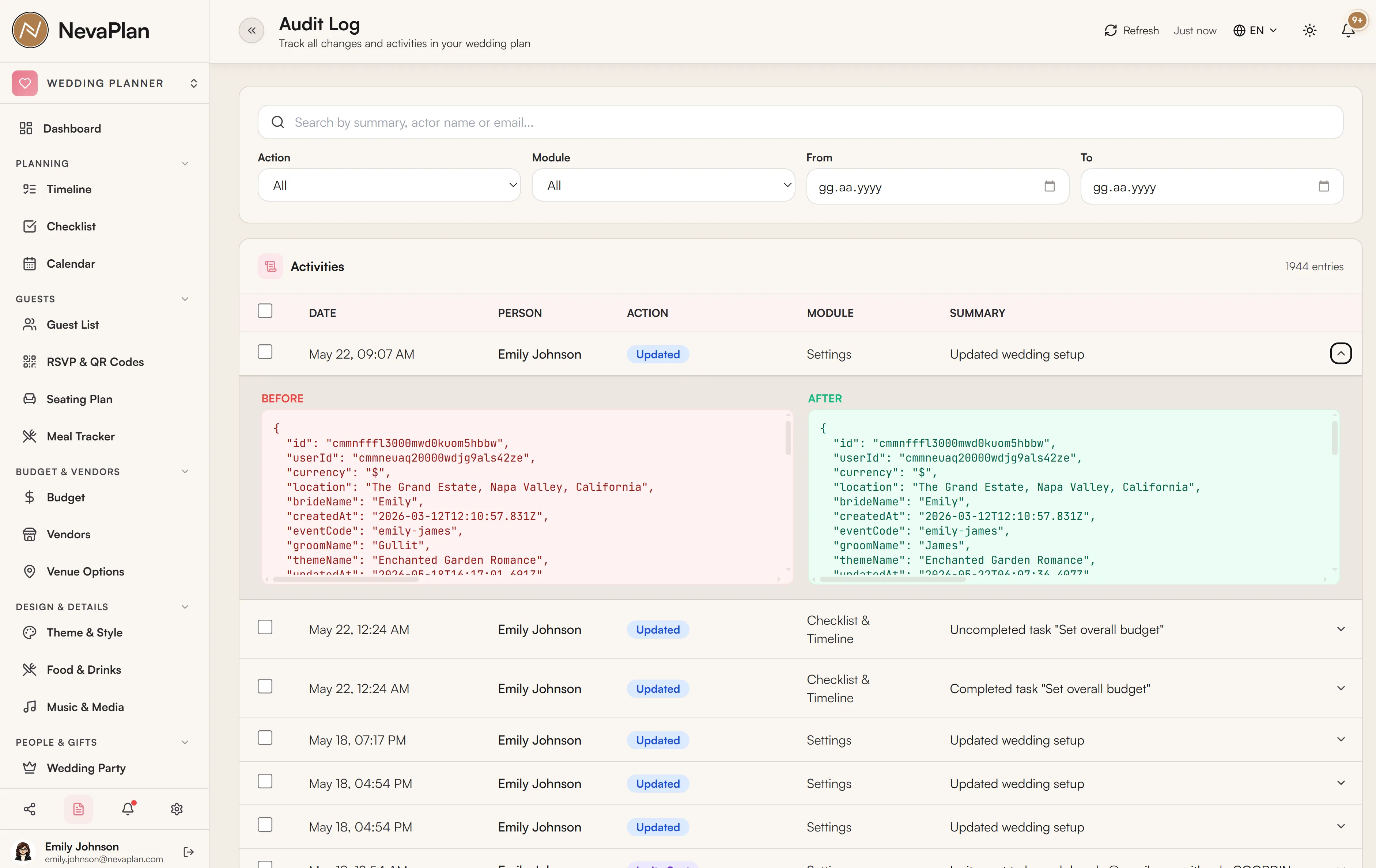 Audit log entry detail
