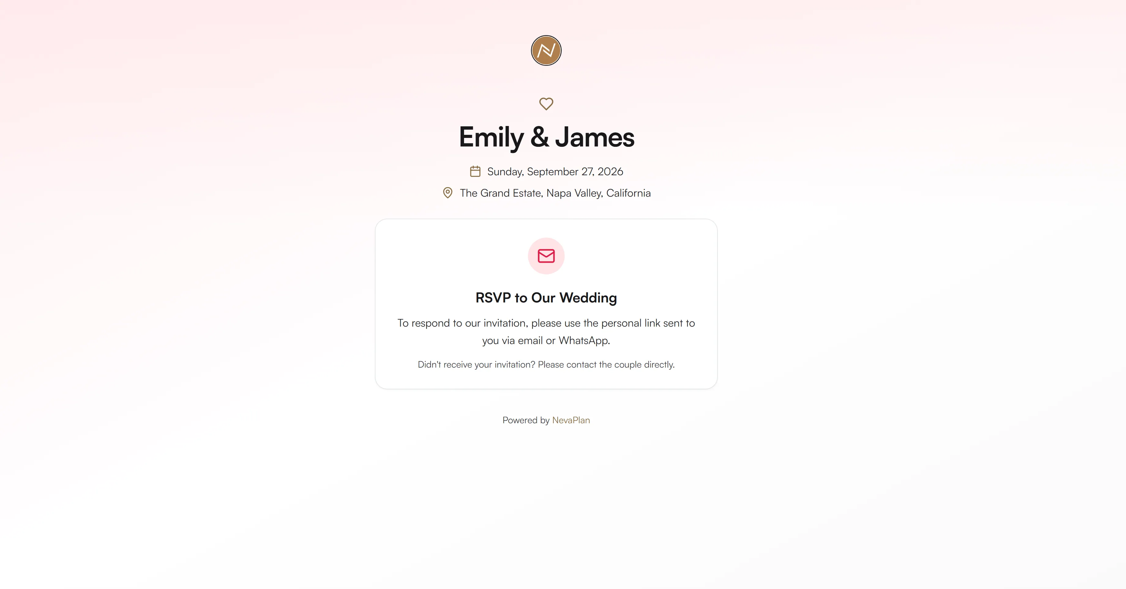 Public couple page as seen by guests
