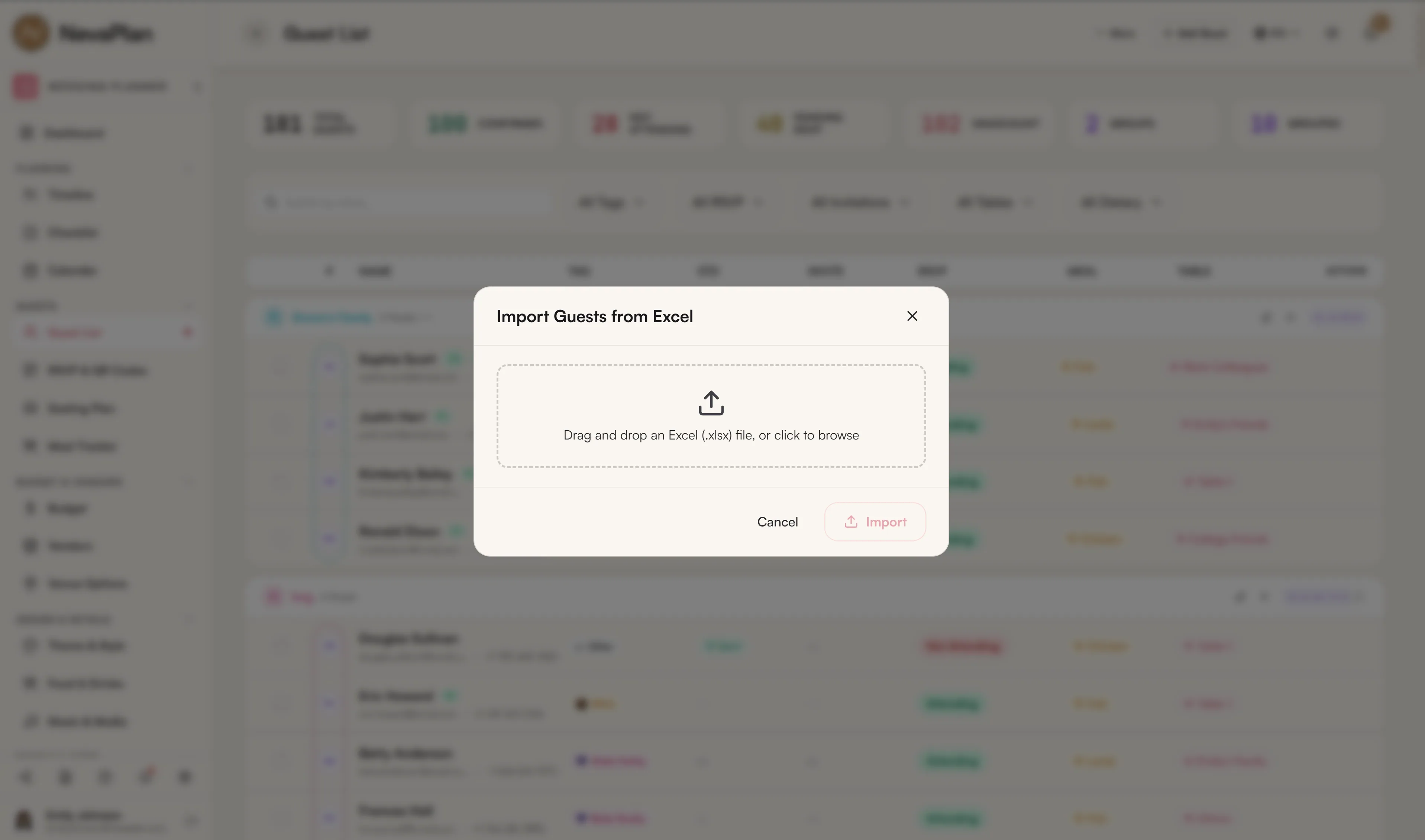Import guests from Excel modal