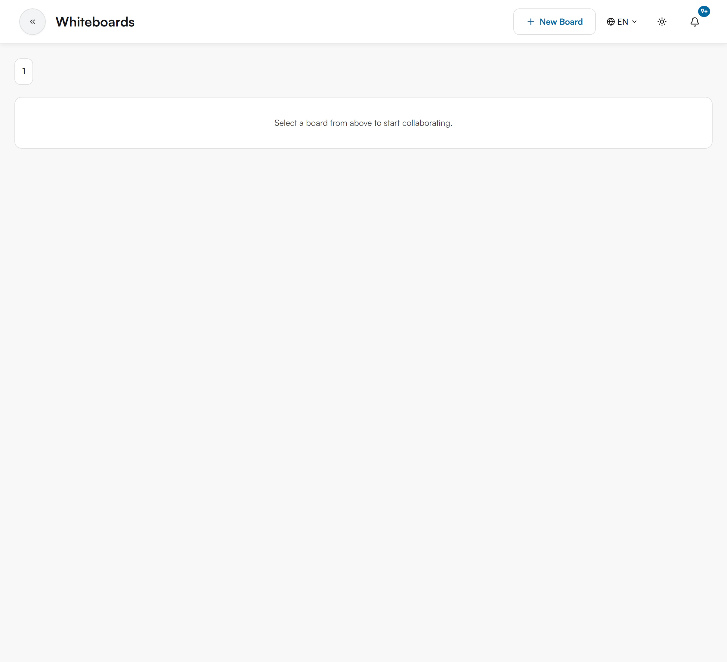 Whiteboards page with board selector and canvas