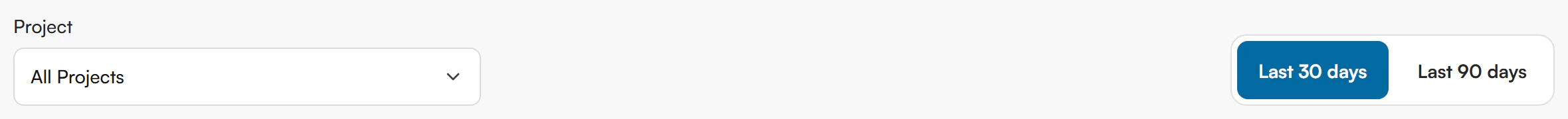 Project selector set to All Projects on the left and Last 30 days and Last 90 days buttons on the right