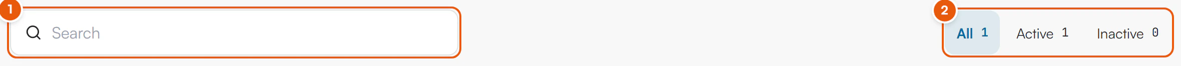 Automation Rules toolbar with a Search box on the left and All 1, Active 1 and Inactive 0 filter buttons on the right