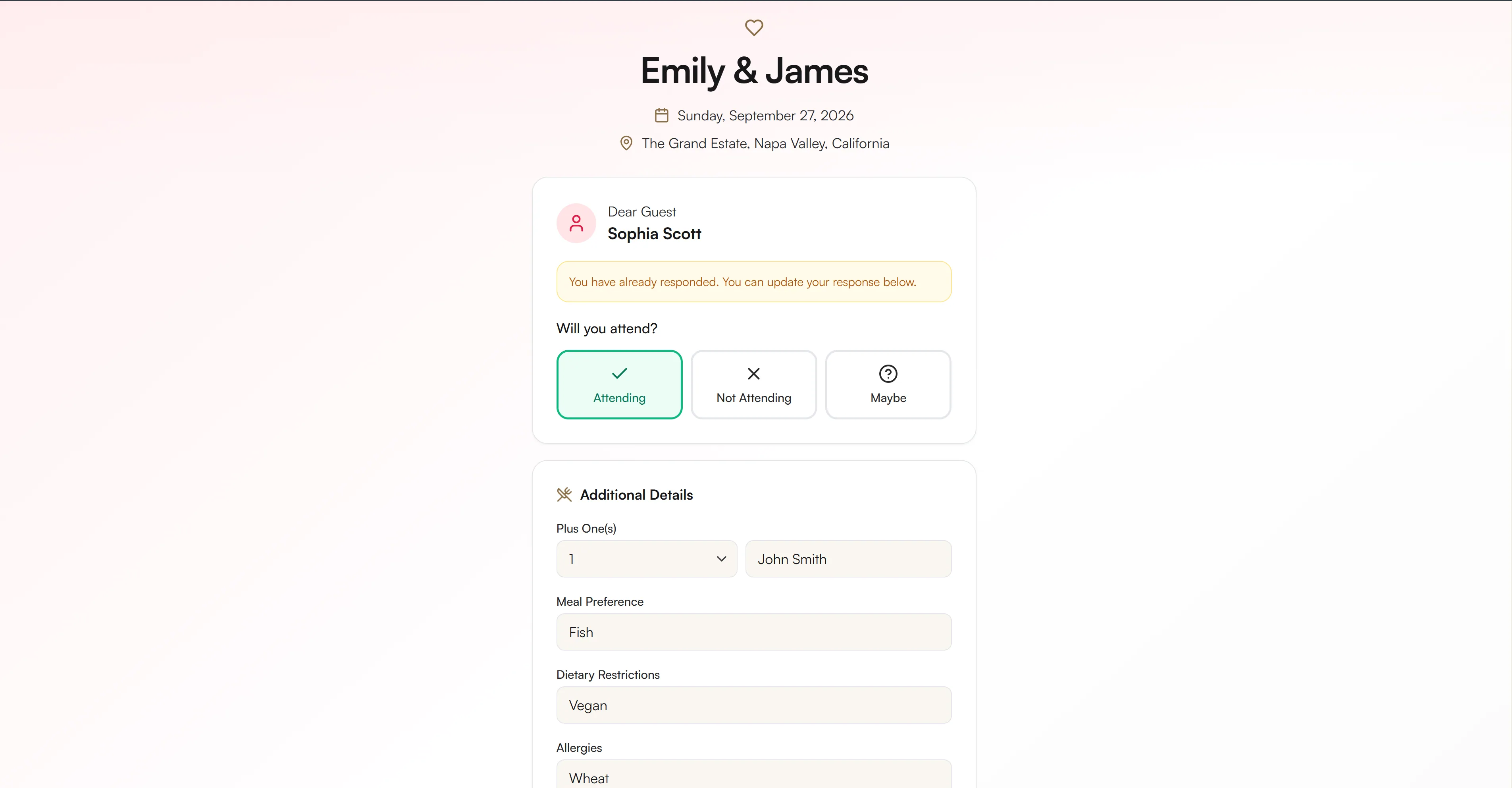 Guest RSVP landing