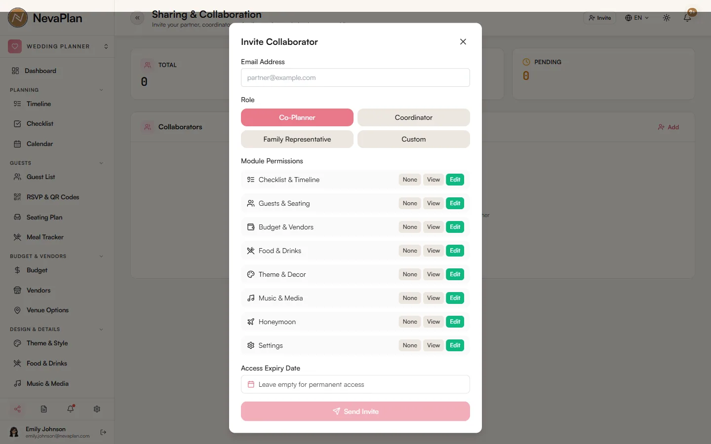 Permission matrix component