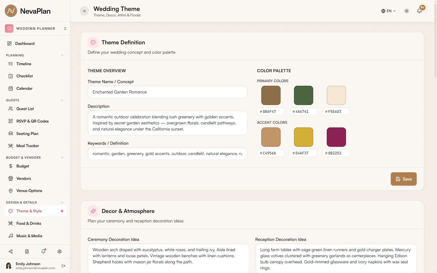 Theme color palette section