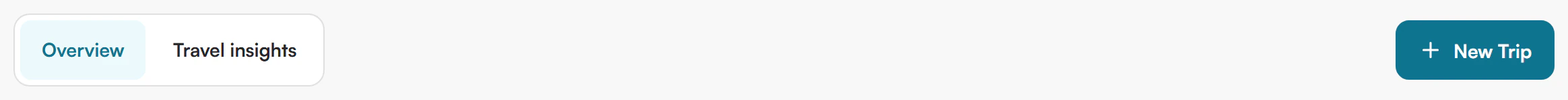 Dashboard toolbar with Overview selected, Travel insights, and the New Trip button