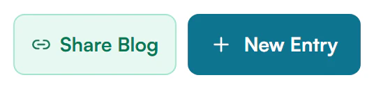Share Blog button with a link icon, next to a New Entry button with a plus icon