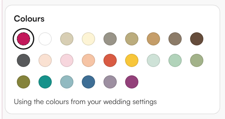 The Colours row with swatches and the hint text
