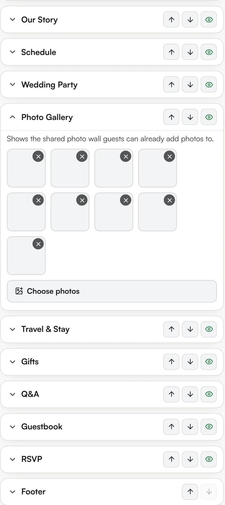 Photo Gallery section open with the Choose photos button