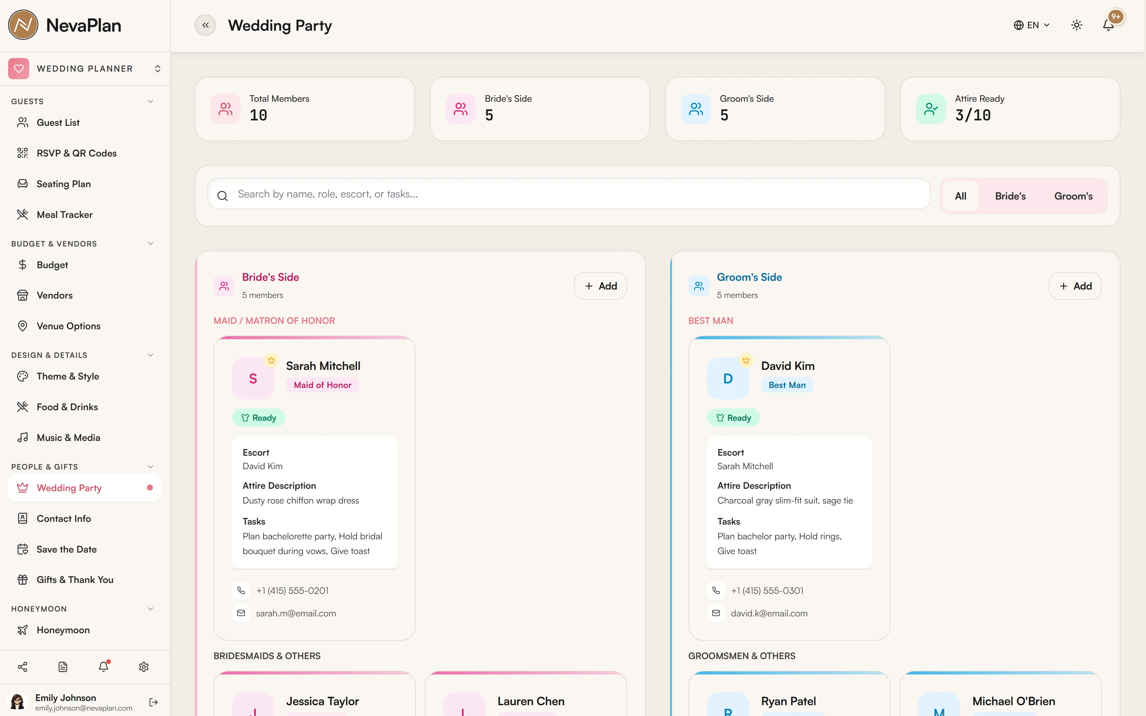 Wedding party two-column layout